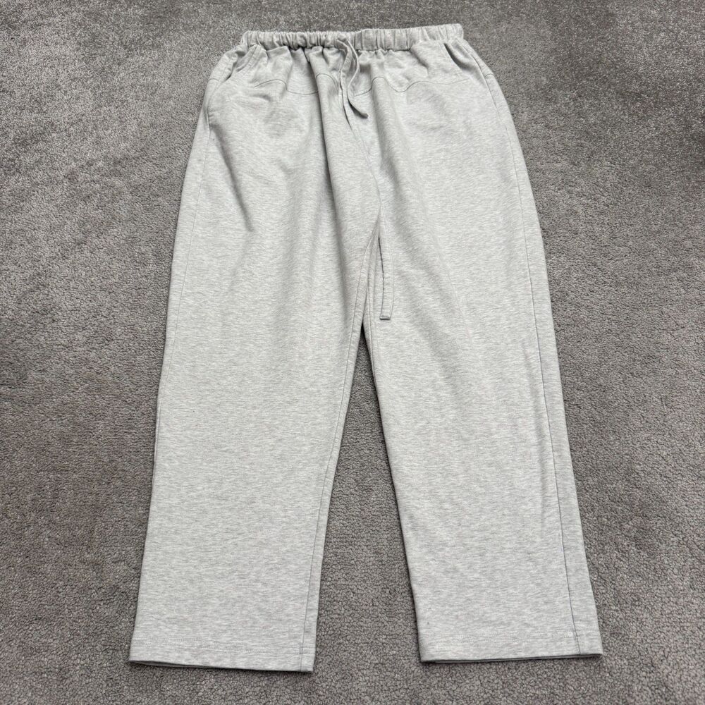 B New York Wide Leg Drawstring Sweatpants Women Medium Gray Elastic Waist Lounge